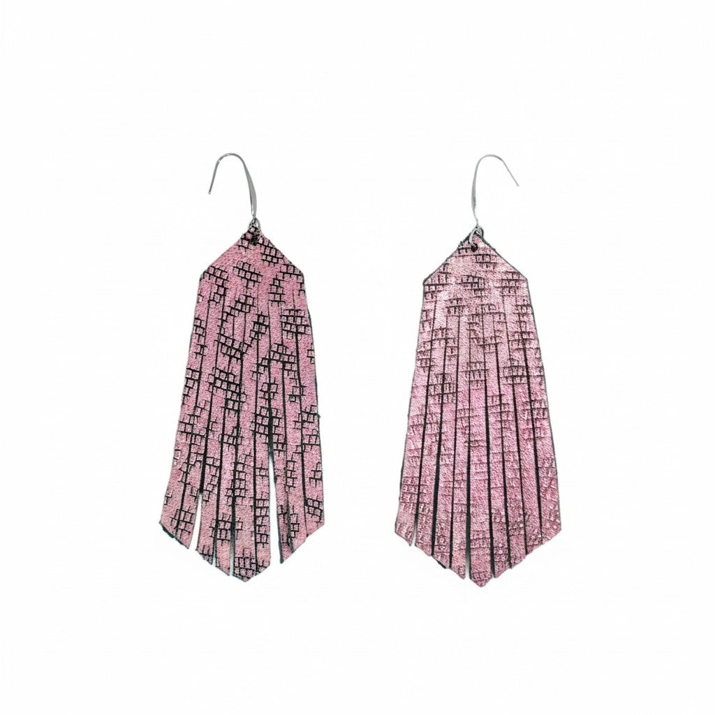 Pink Holographic Leopard Fringe Earrings