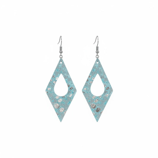 Turquoise Silver Snake Leather Earrings
