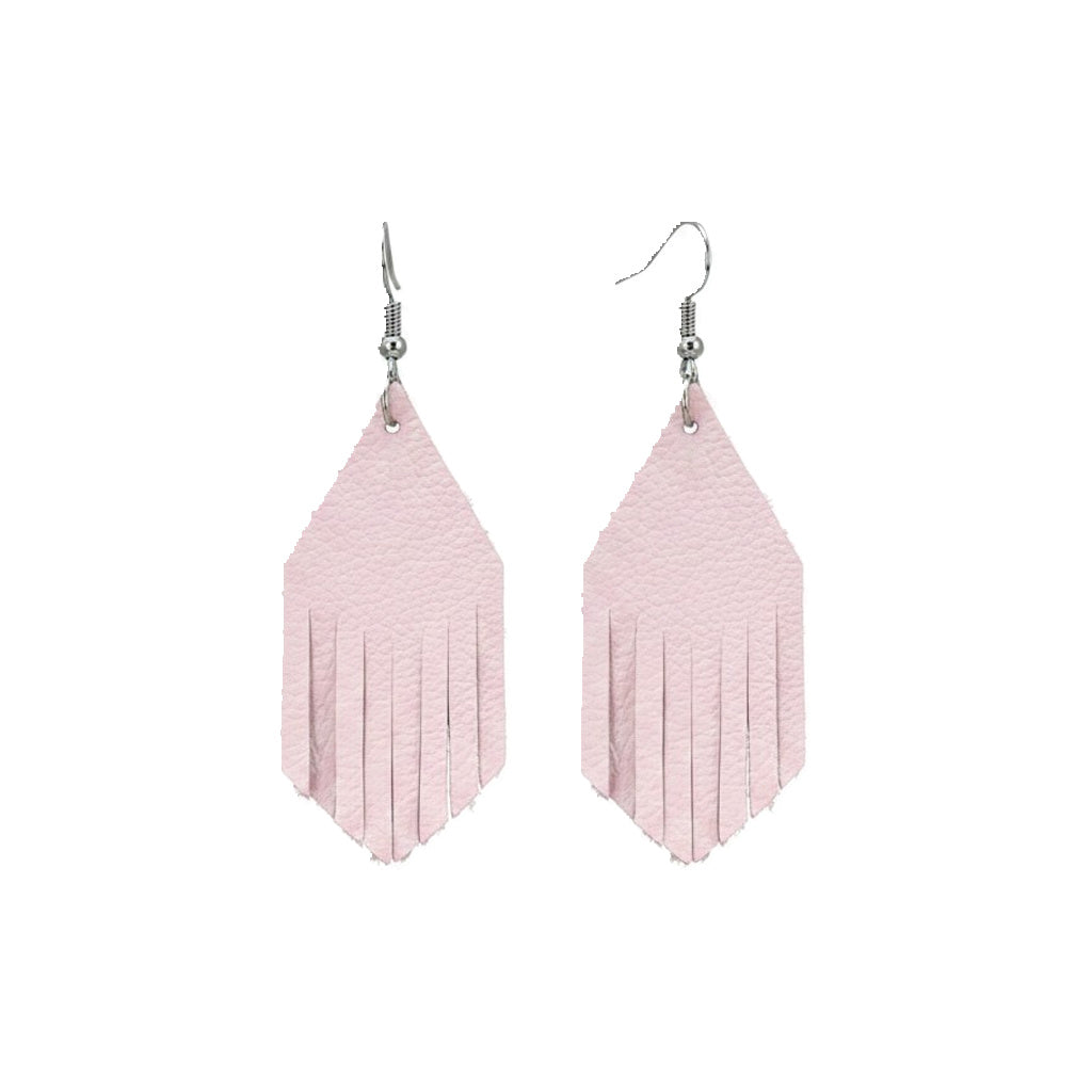 Baby Pink Fringe Divine Leather Earrings
