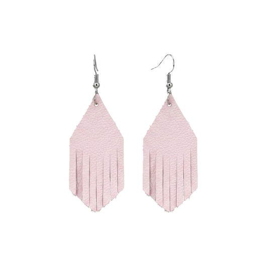 Baby Pink Fringe Divine Leather Earrings