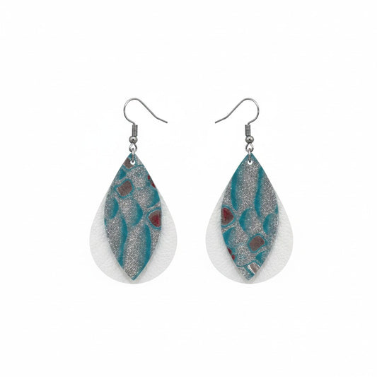 White Turquoise Snake Leather Earrings