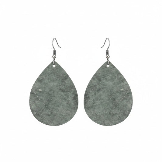 Distressed Gray Teardrop Leather Earrings
