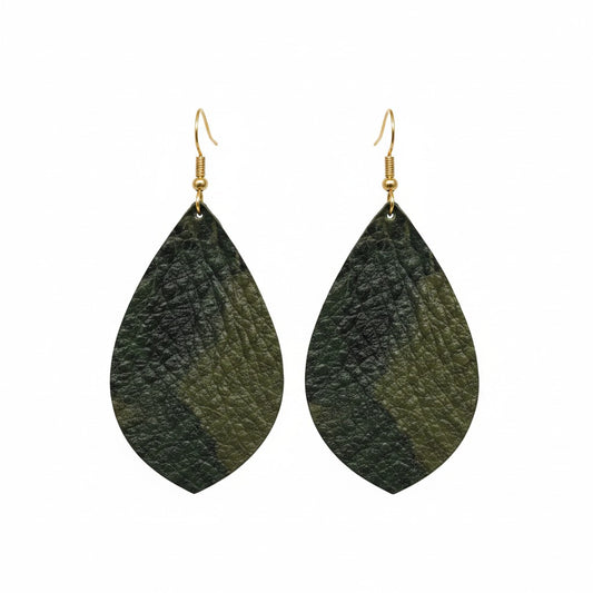 Genuine Camo Leaf Leather Earrings