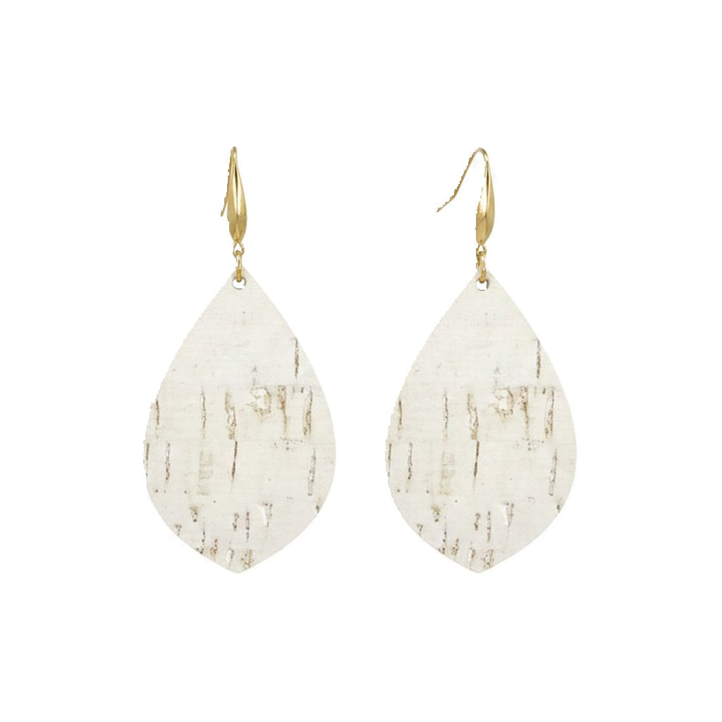 Off White Birch Cork Marquis Leather Earrings