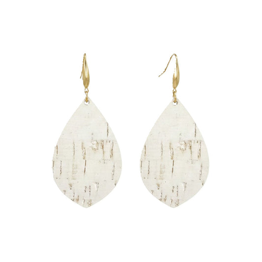 Off White Birch Cork Marquis Leather Earrings