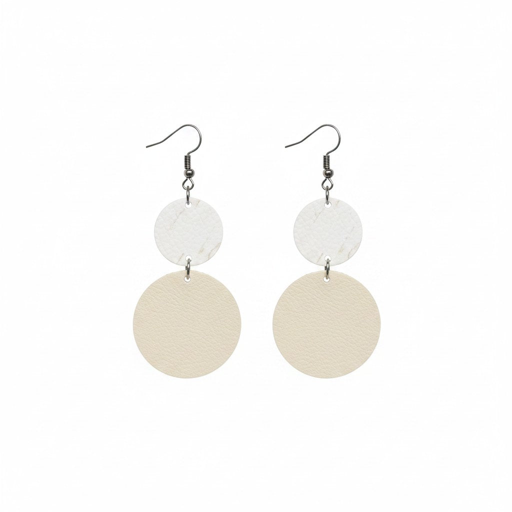 Champagne Pearlized Cork Double Circle Leather Earrings