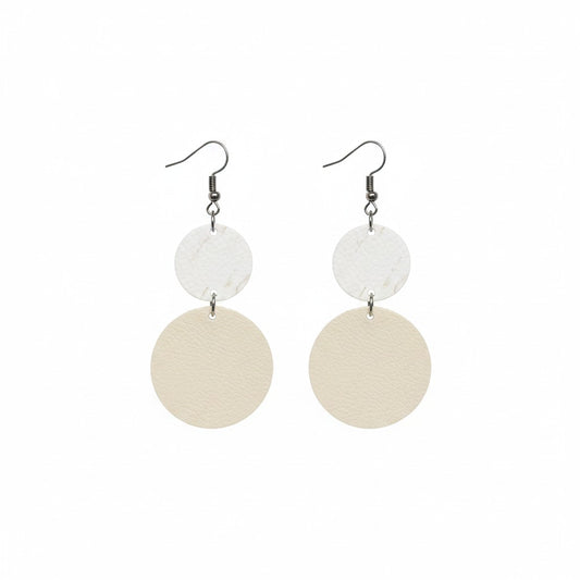 Champagne Pearlized Cork Double Circle Leather Earrings