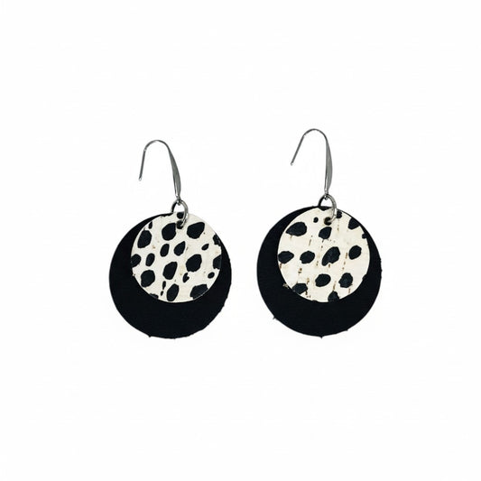 Black & Mini Cheetah Cork Layered Circle Earrings