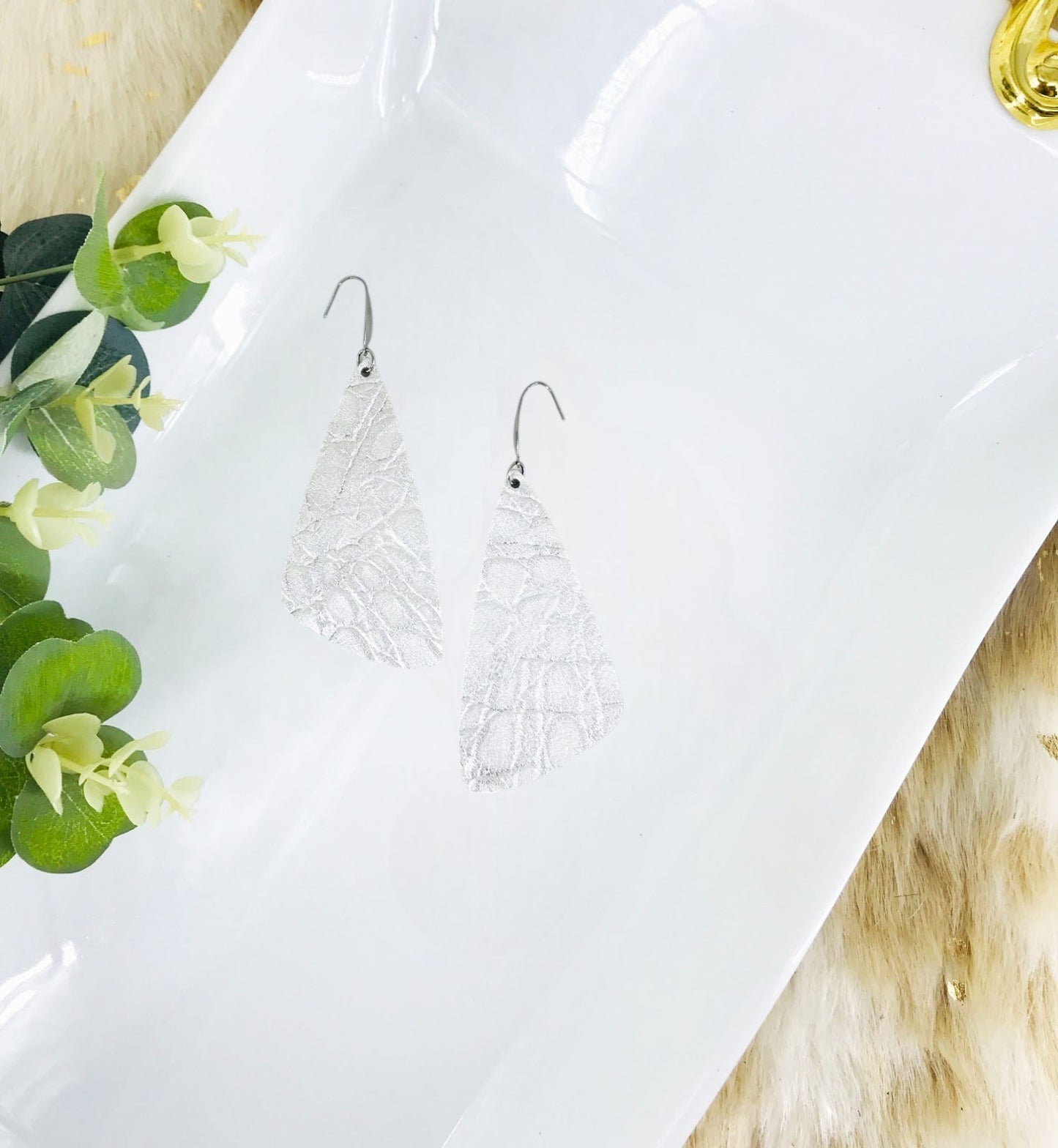 Metallic Silver Genuine Leather Earrings - E19-1912