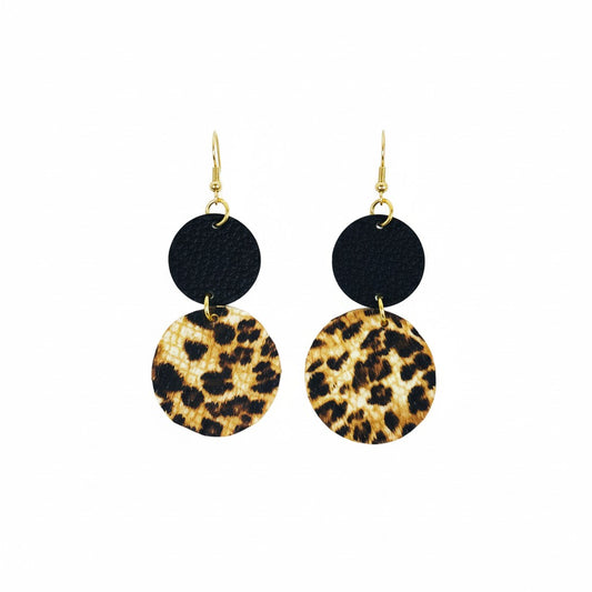 Black & Banana Leopard Circle Earrings