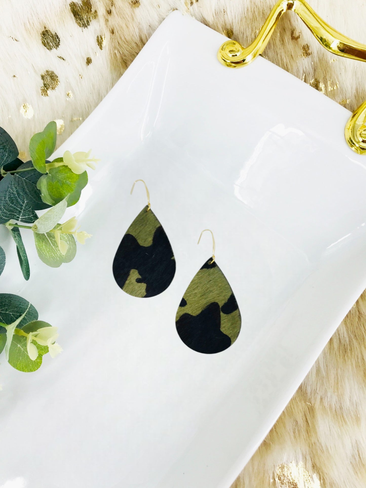 Hair On Camo Leather Earrings - E19-1917
