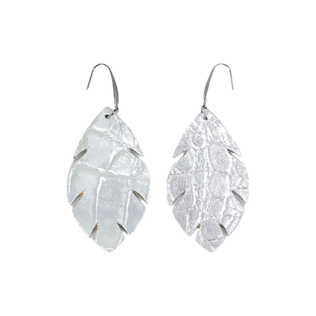 Silver Alligator Leaf Statement Earrings