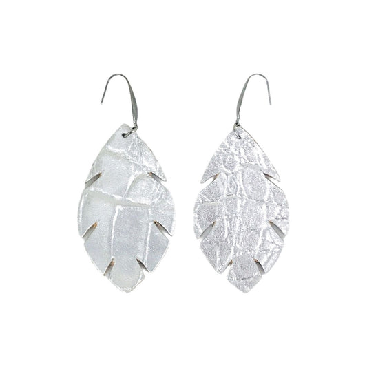 Silver Alligator Leaf Statement Earrings