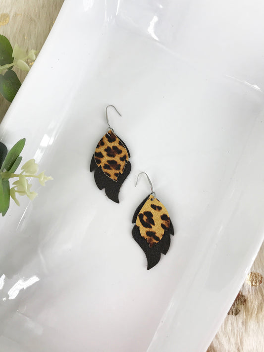 Black and Leopard Genuine Leather Earrings - E19-191
