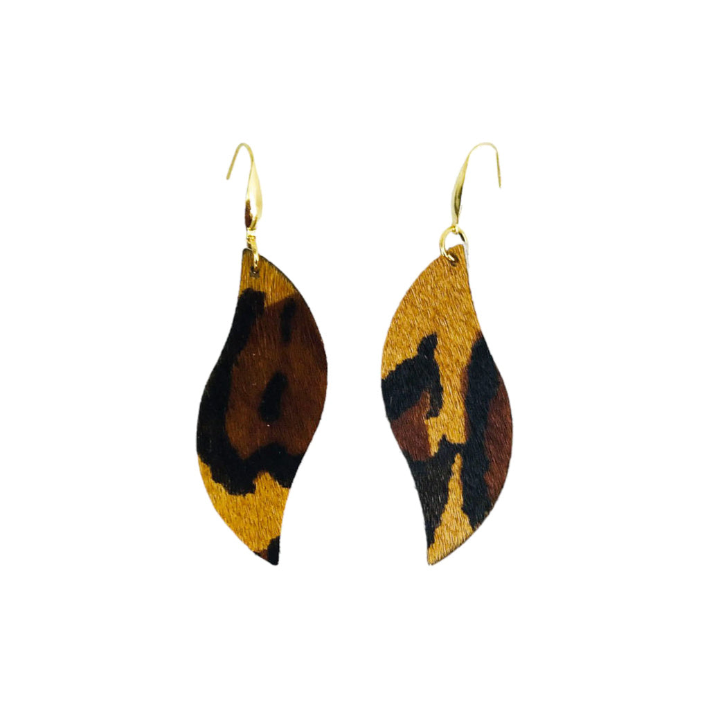 Golden Prowl Curved Leaf Earrings