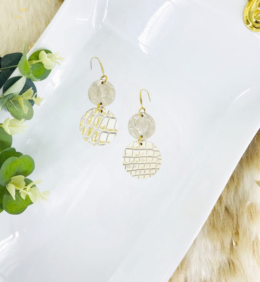 Metallic Gold and White Genine Leather Earrings - E19-1922