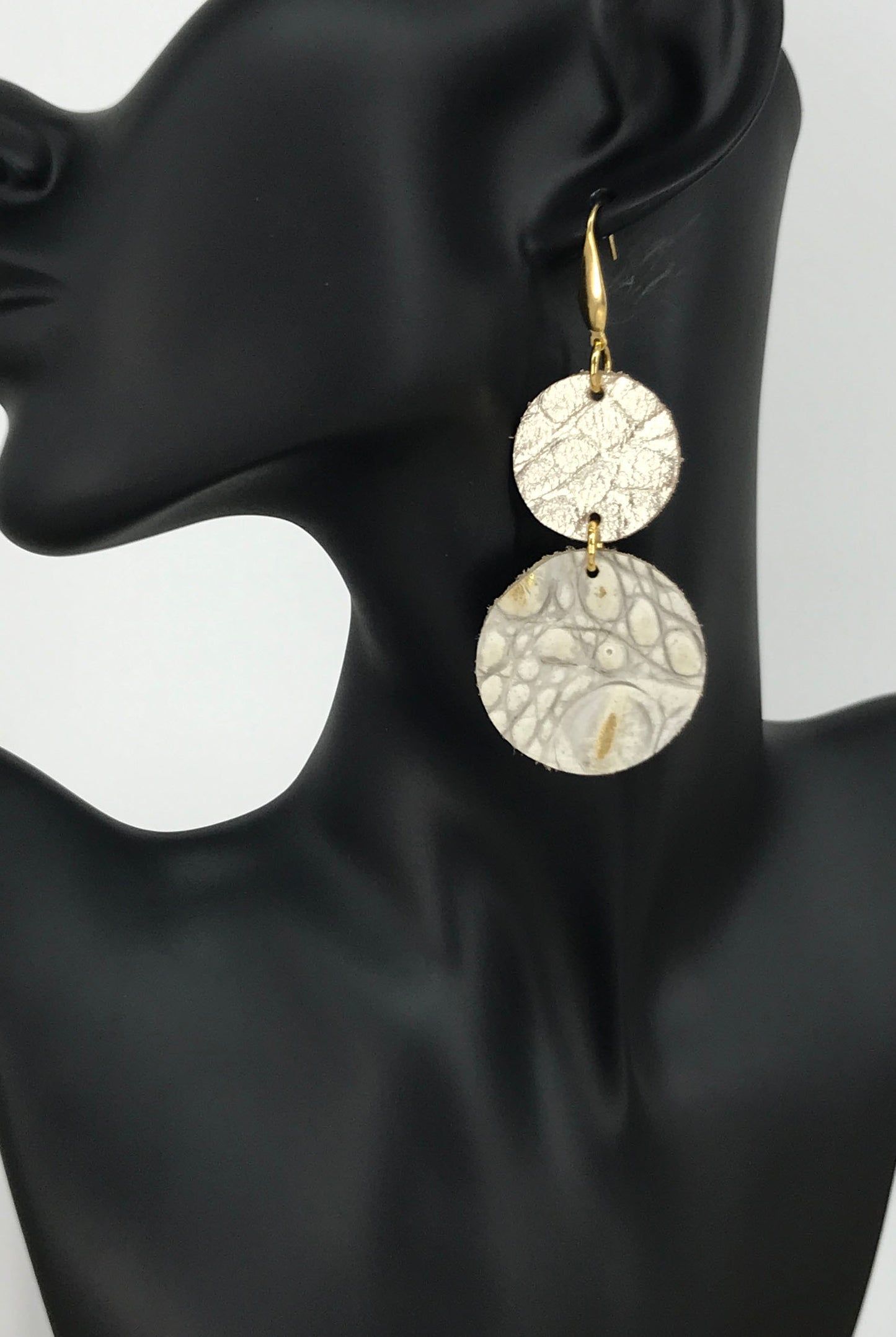 Metallic Gold and White Genine Leather Earrings - E19-1922