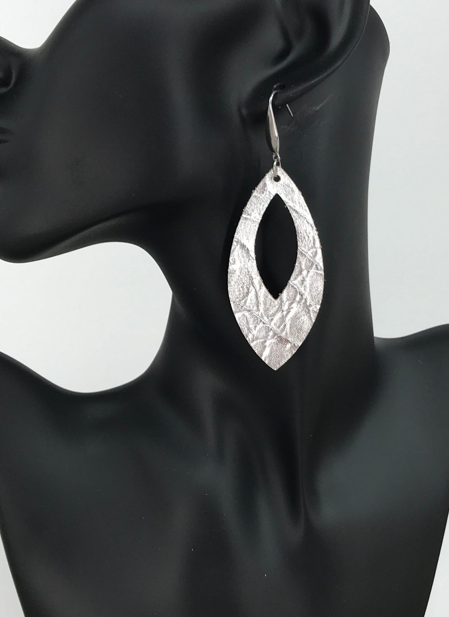 Metallic Silver Genuine Leather Earrings - E19-1924
