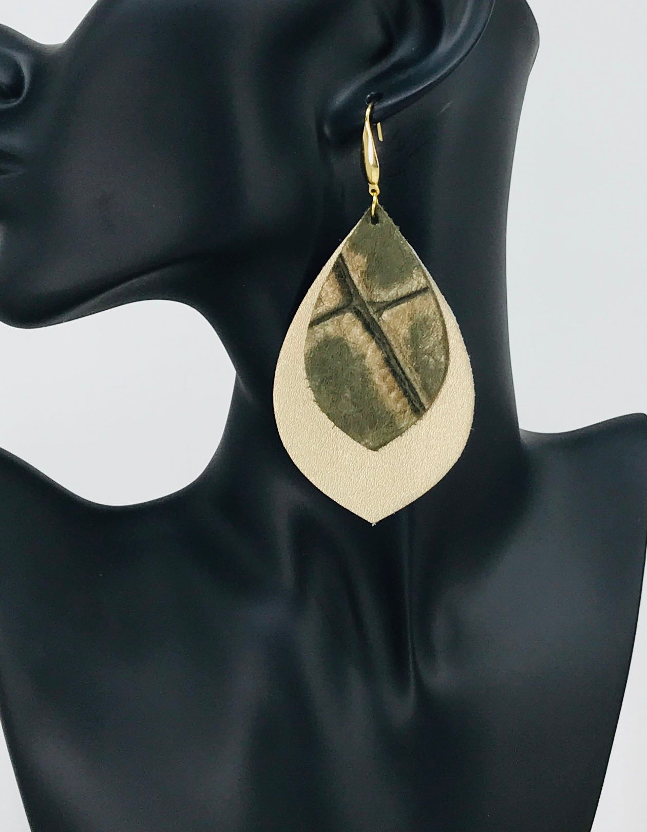 Metallic Gold and Green Genuine Leather Earrings - E19-1925