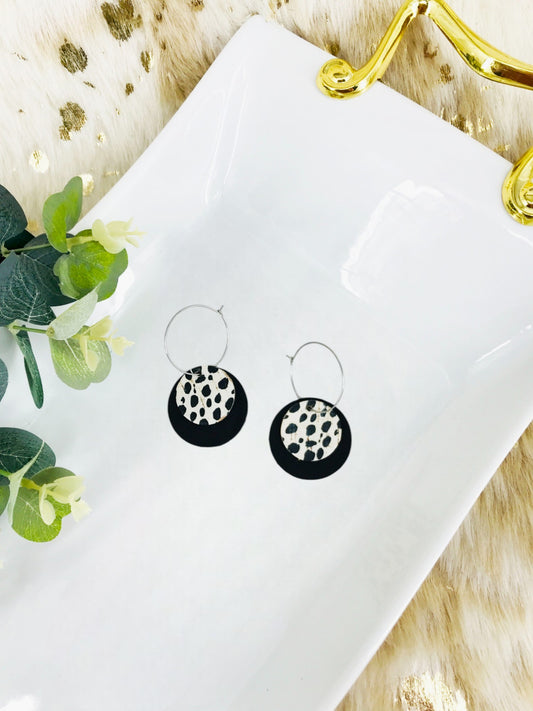 Mini Black Cheetah Leather Hoop Earrings - E19-1926