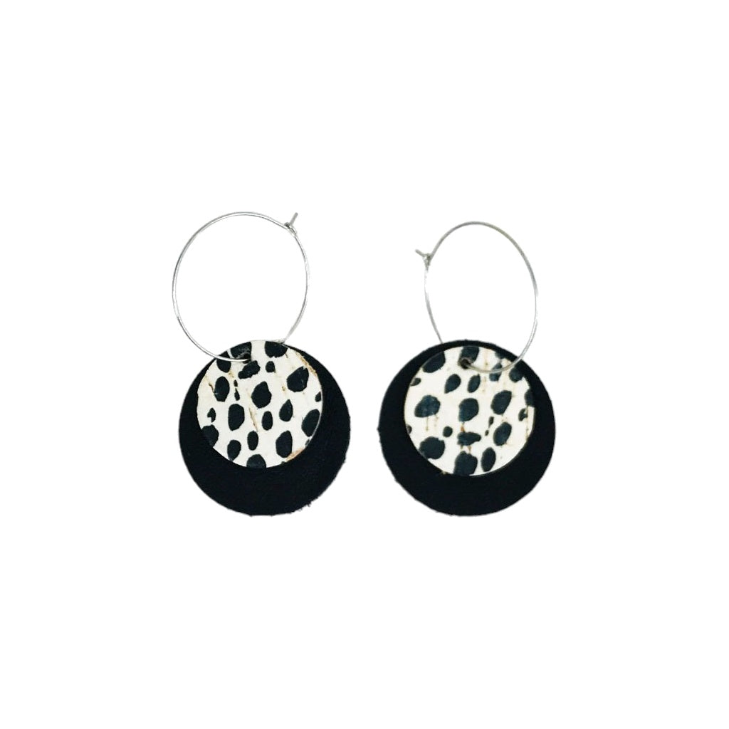 Black & Mini Cheetah Cork Hoop Earrings