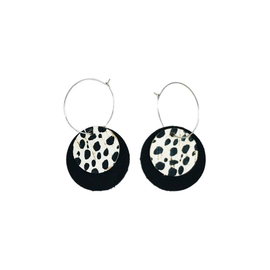 Black & Mini Cheetah Cork Hoop Earrings