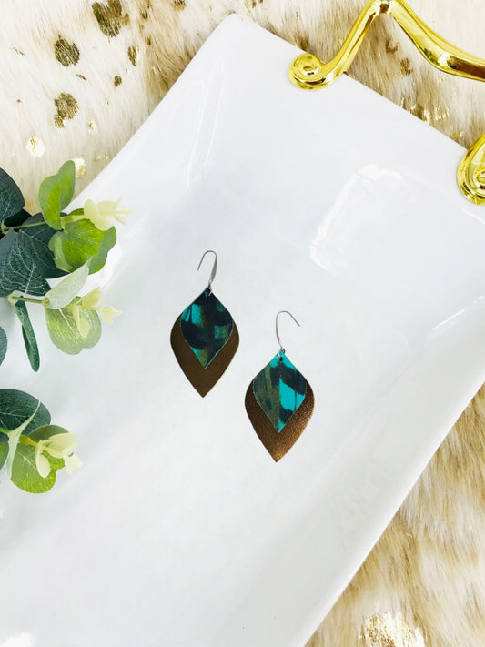 Bronze and Pheasant Feather Leather Earrings - E19-1928