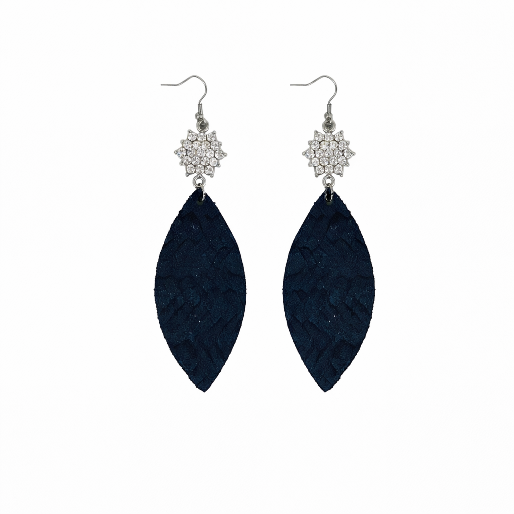 Midnight Italian Leather Rhinestone Charm Earrings