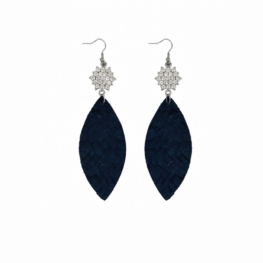 Midnight Italian Leather Rhinestone Charm Earrings