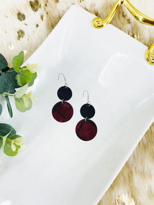 Black and Red Hair On Leather Earrings - E19-1931