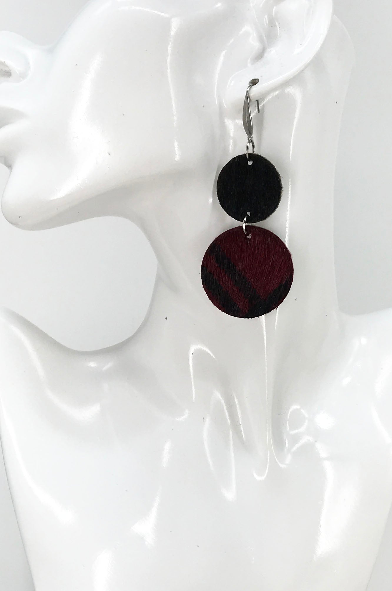 Black and Red Hair On Leather Earrings - E19-1931