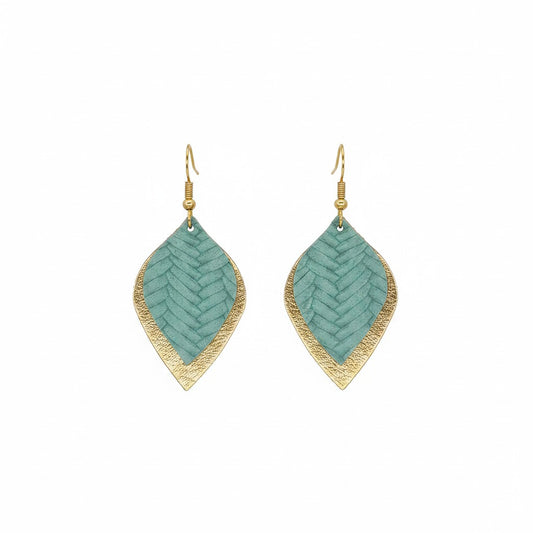 Sea Foam Fishtail & Gold Layered Leather Earrings