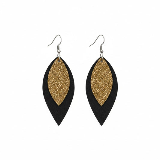 Black Duchess Vintage Gold Halo Layered Leather Earrings