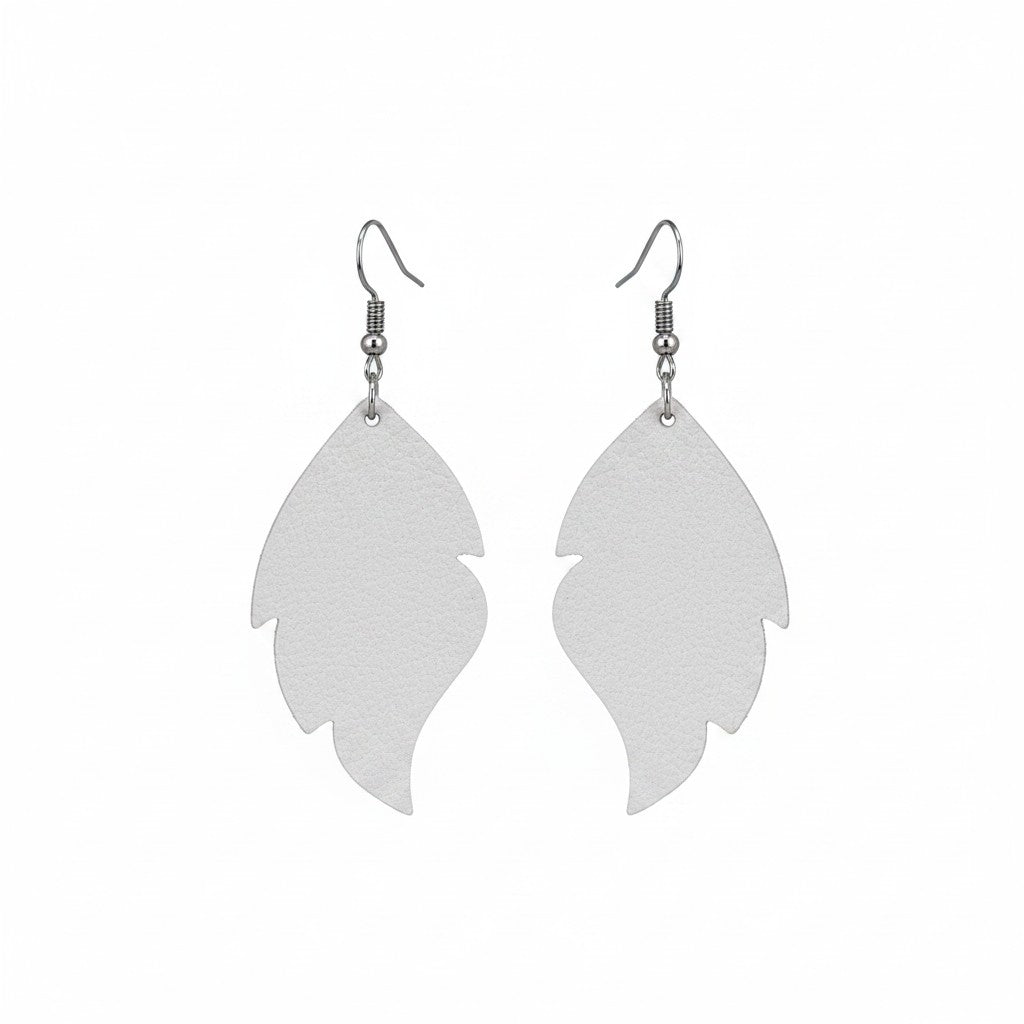 Metallic Silver Feather Genuine Leather Earrings