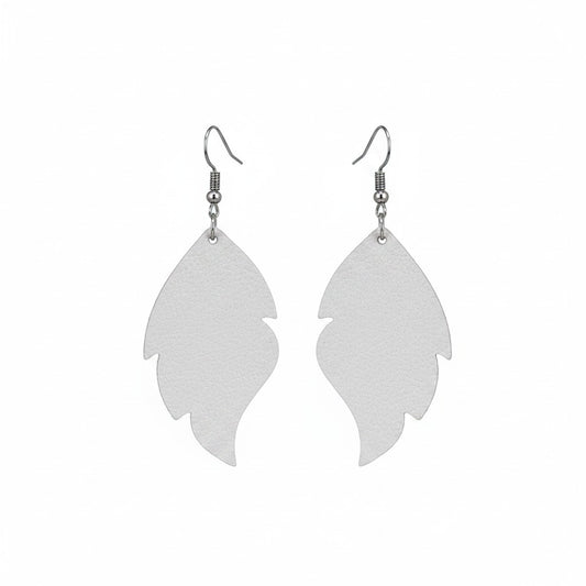 Metallic Silver Feather Genuine Leather Earrings