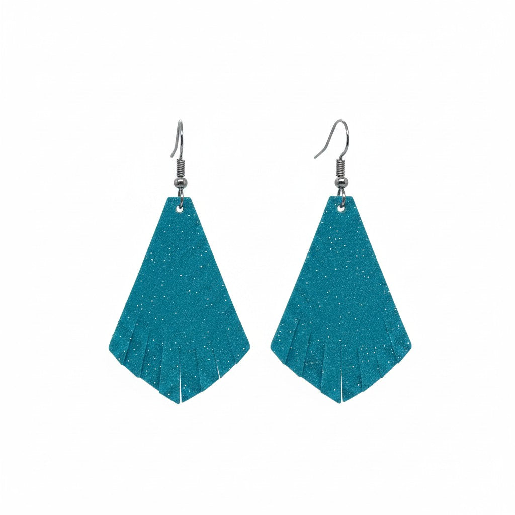 Minty Turquoise Dazzle Fringe Leather Earrings