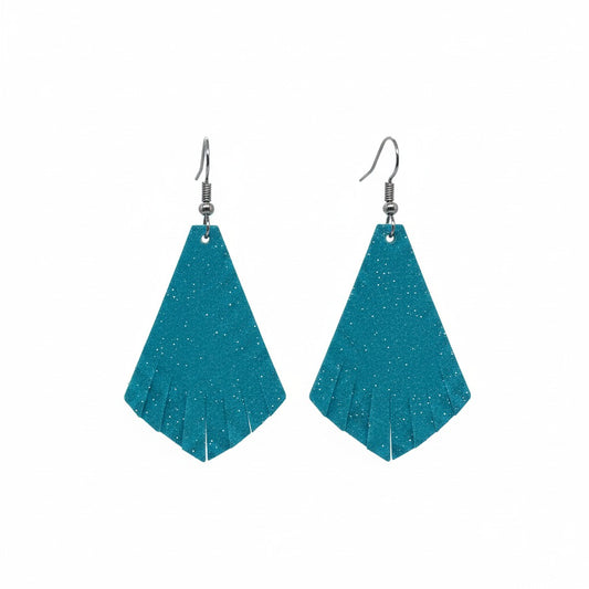Minty Turquoise Dazzle Fringe Leather Earrings