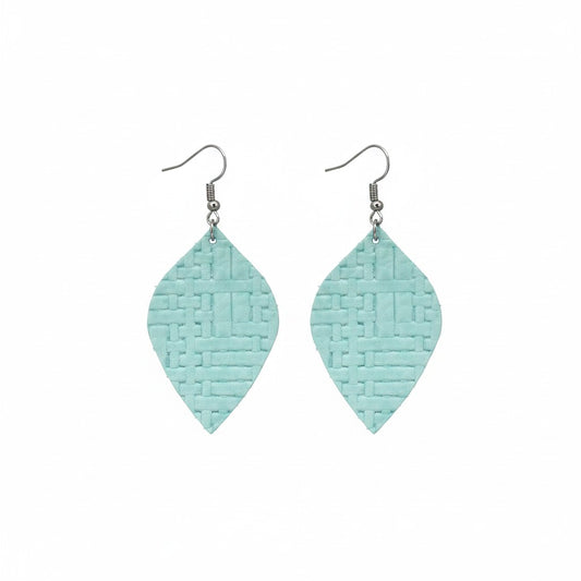 Robin Egg Mint Basket Weave Marquis Leather Earrings
