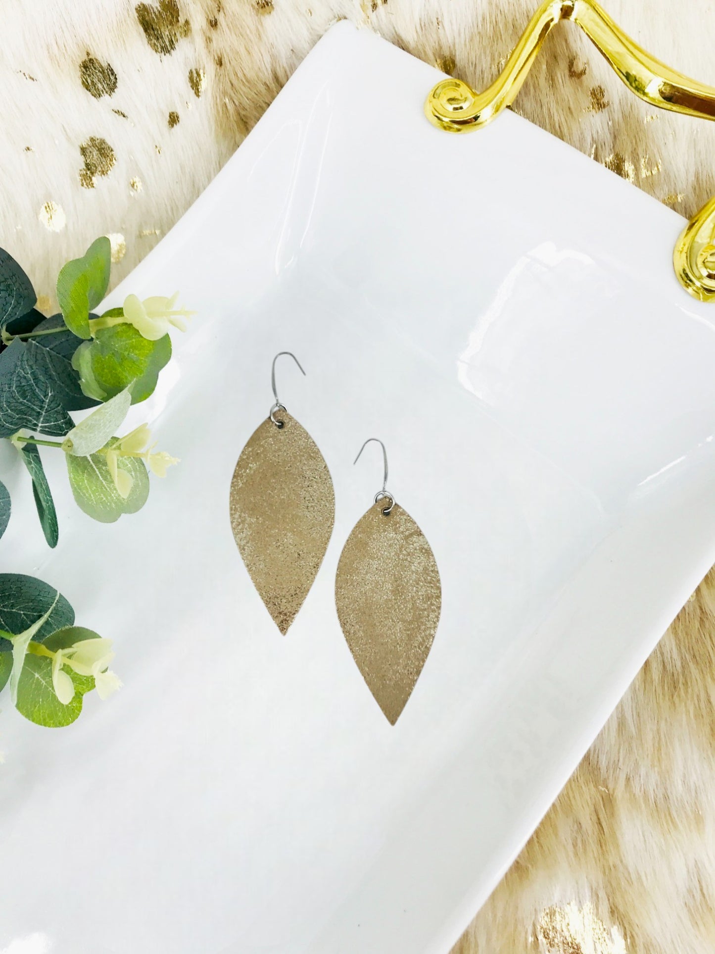 Platinum Crackle Goat Leather Earrings - E19-1946