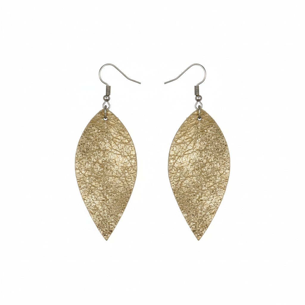 Platinum Crackle Leaf Goat Leather Earrings