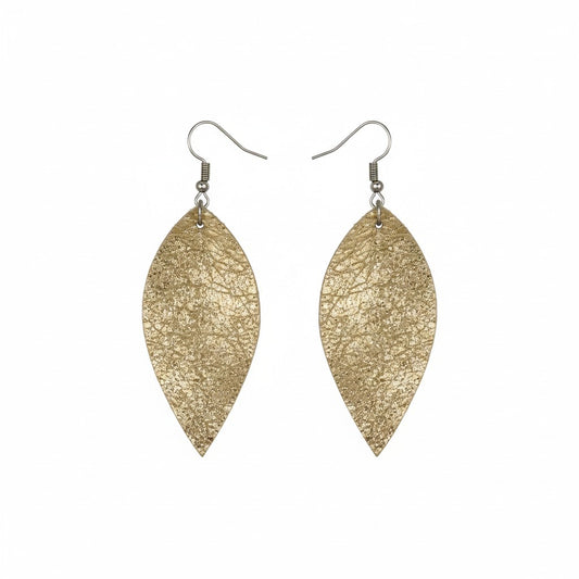 Platinum Crackle Leaf Goat Leather Earrings