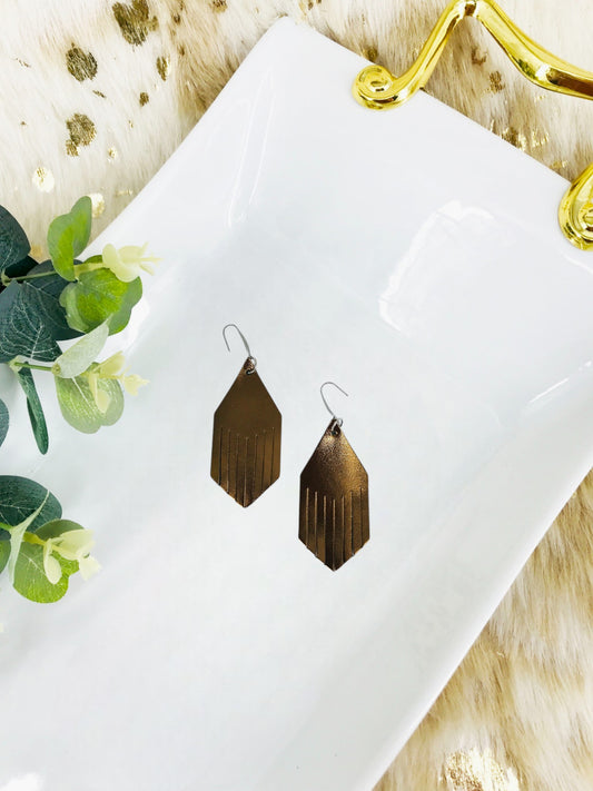 Metallic Bronze Leather Earrings - E19-1948