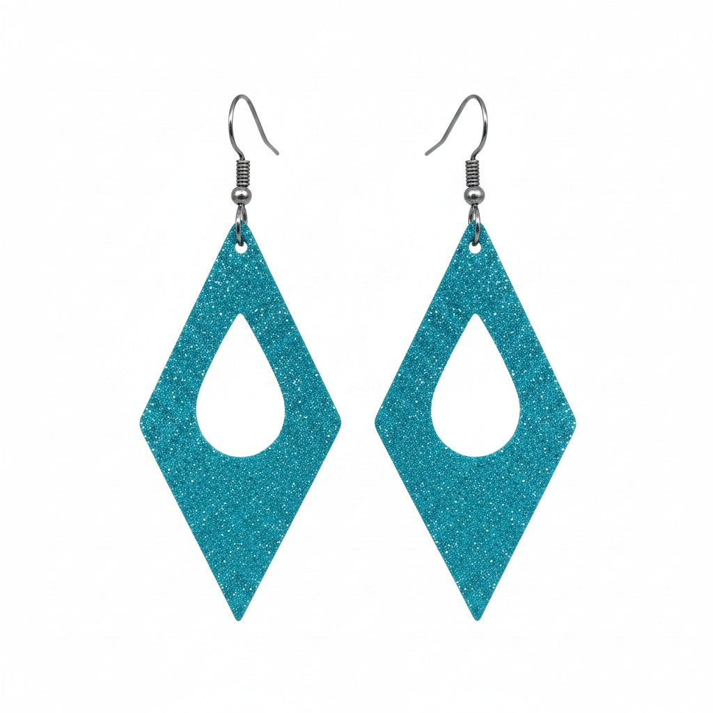 Minty Turquoise Dazzle Open Diamond Leather Earrings