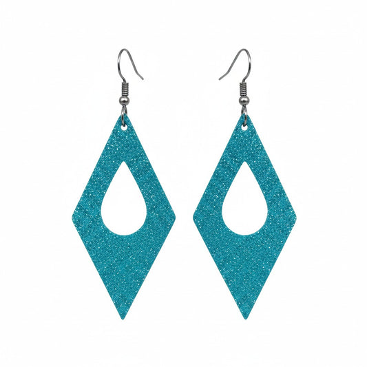 Minty Turquoise Dazzle Open Diamond Leather Earrings