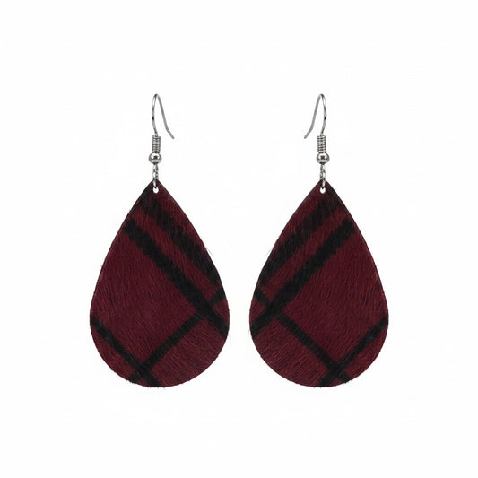 Burgundy Plaid Teardrop Earrings
