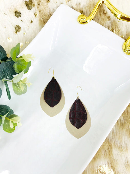 Gold and Maroon Genuine Leather Earrings - E19-1955