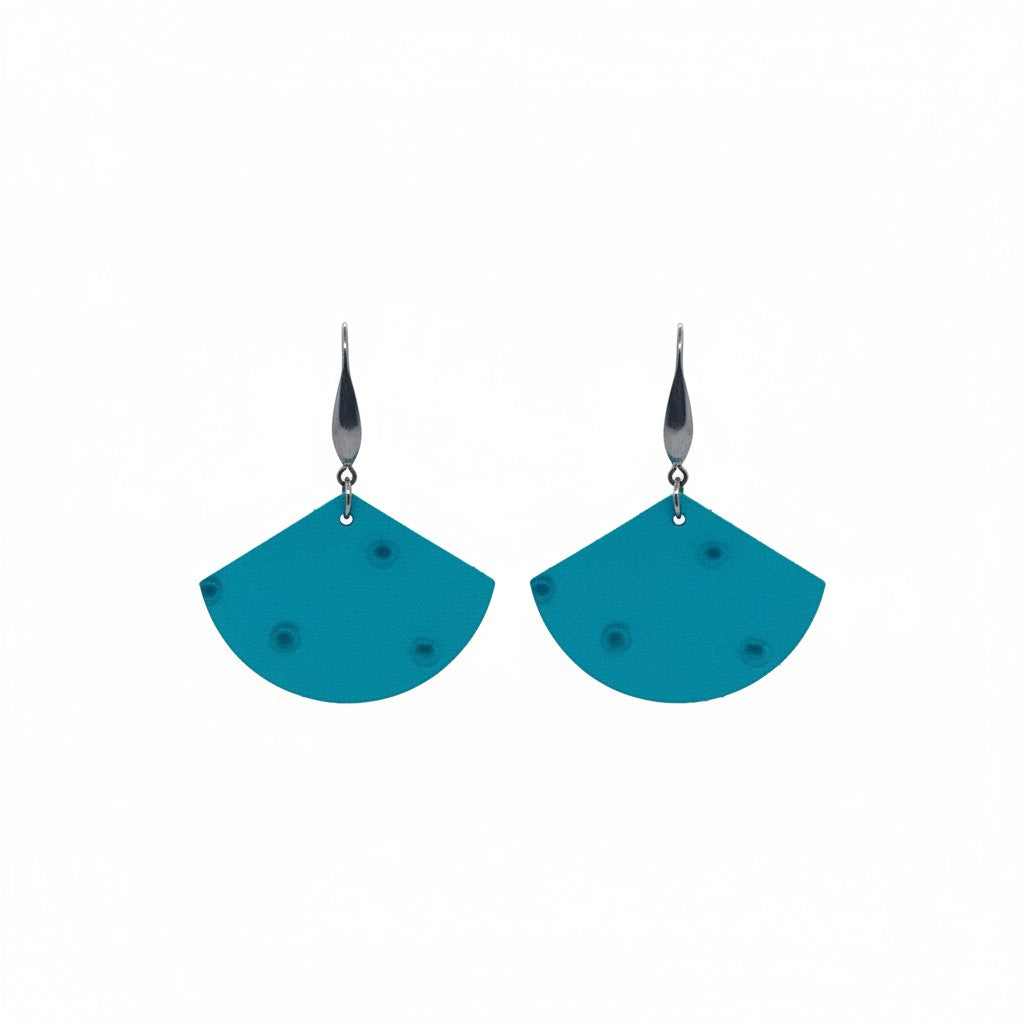 Turquoise Ostrich Embossed Scallop Leather Earrings