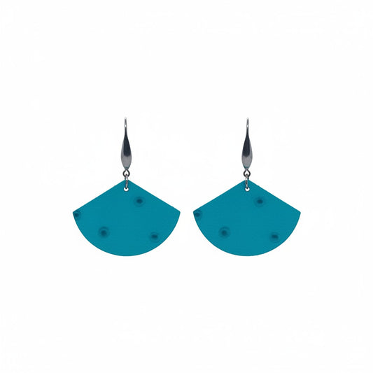 Turquoise Ostrich Embossed Scallop Leather Earrings