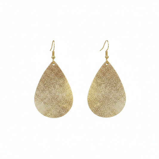 Distressed Gold Sparkle Teardrop Leather Earrings