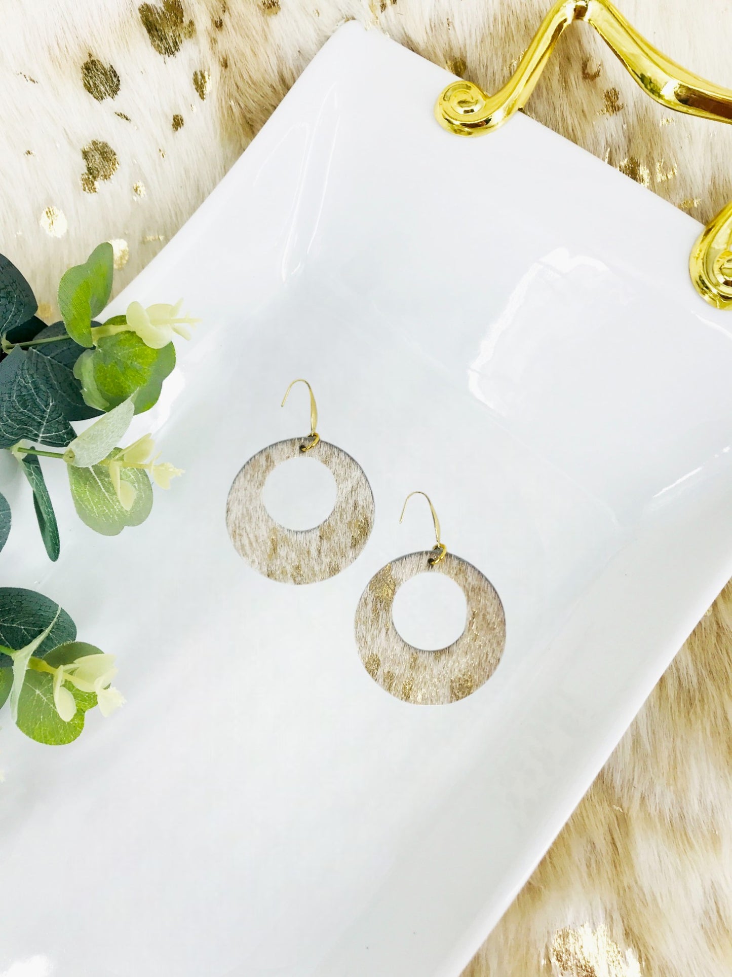Hair On Metallic Gold Leather Earrings - E19-1972